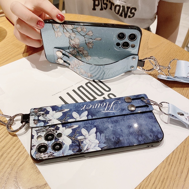 Ốp Điện Thoại Họa Tiết Hoa Lấp Lánh Có Dây Đeo Cho Vivo V23e V23e