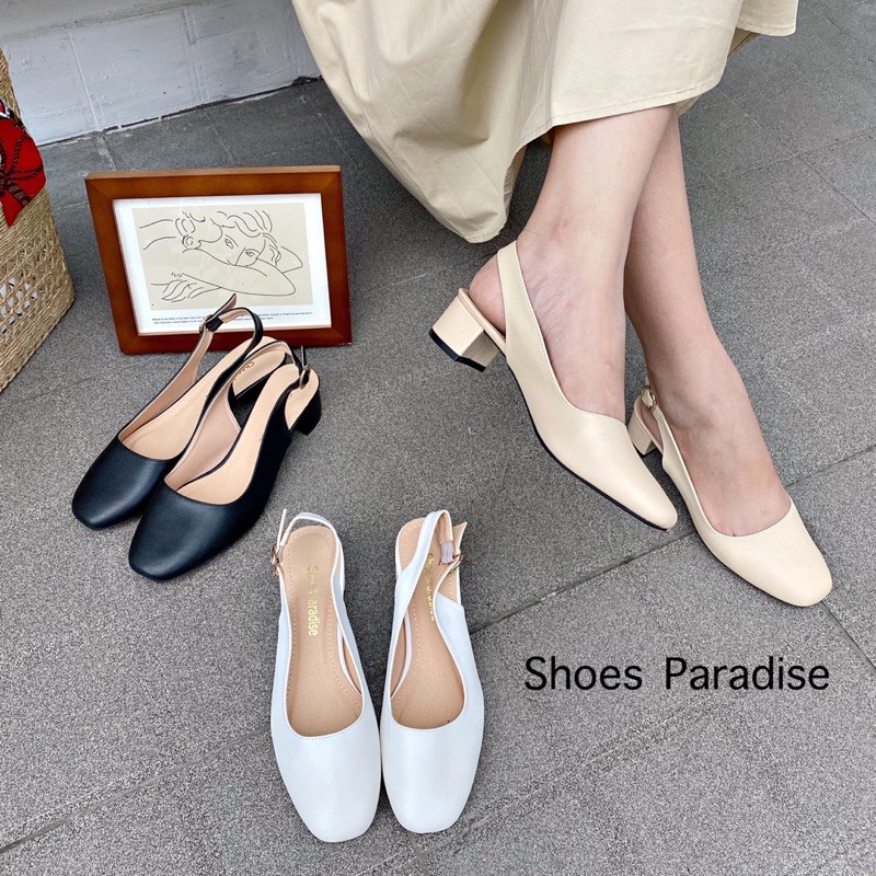 Giày Cao Gót Mũi Vuông [ Khóa Tròn ] SHOES PARADISE -Giày Bít Mũi Đế Vuông Cao 3CM Đi học,đi chơi,đi làm