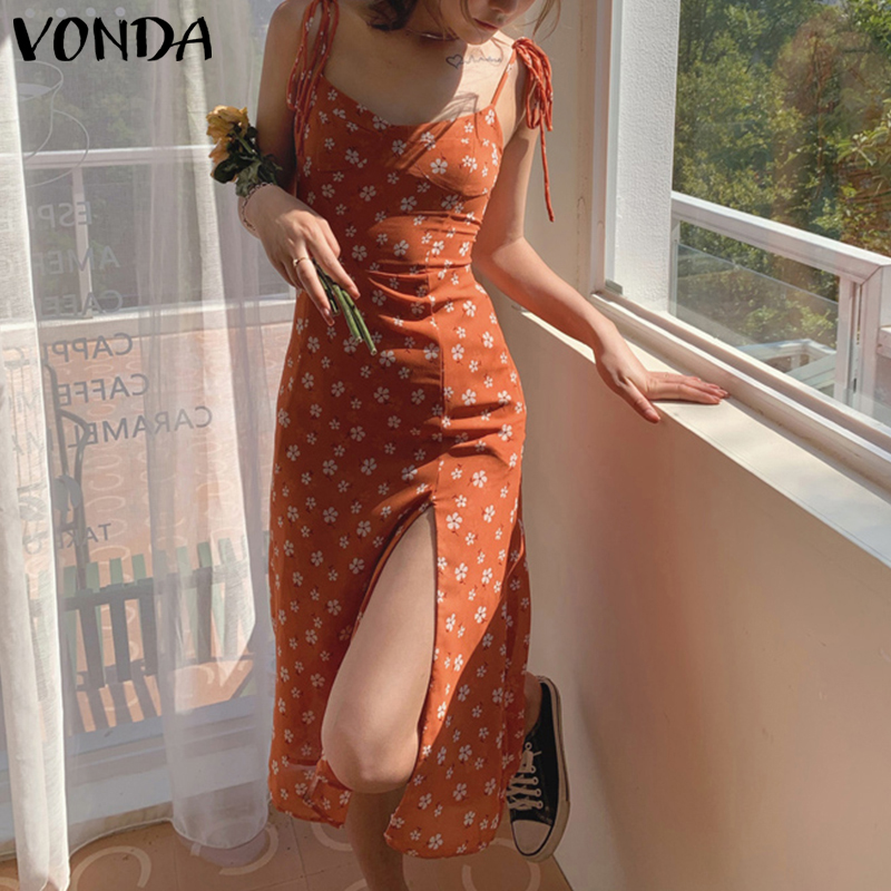 Đầm Không Tay Vonda Họa Tiết Hoa Xinh Thiết Kế Xẻ Tà Theo Phong Cách Hàn Quốc | BigBuy360 - bigbuy360.vn