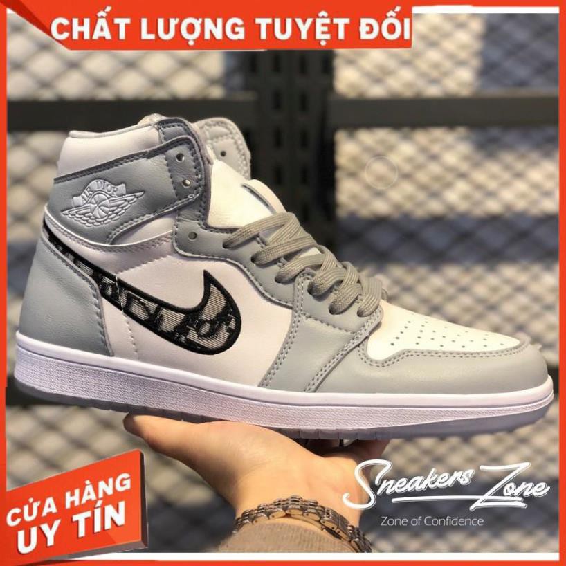 (FREESHIP+HỘP+QUÀ) Giày thể thao AIR JORDAN 1 Xám trắng cổ cao siêu đẹp cho nam và nữ ʹ