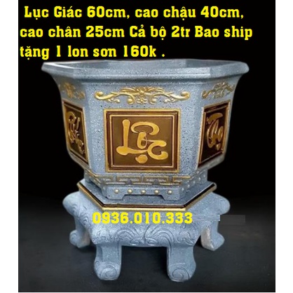 Khuôn Đổ Chậu Nhựa ABS Siêu Bền Lục Giác 60cm Cao 45cm Phúc Lộc Thọ Việt Nam Tặng Búa Cao Su