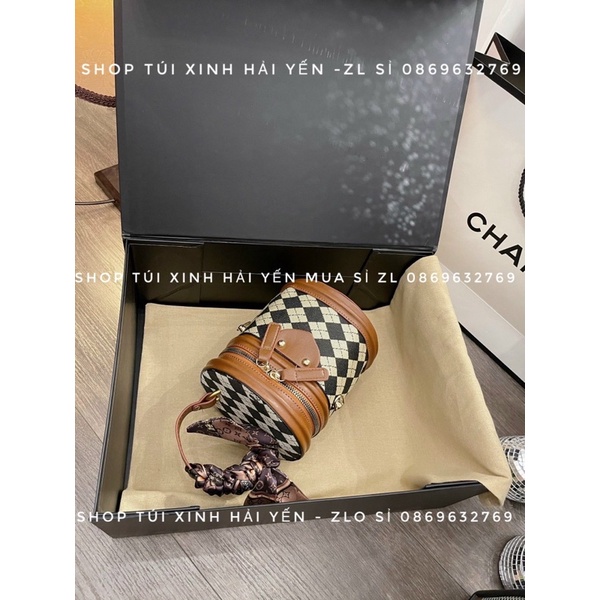 túi trụ tròn cặp lồng đeo chéo ô trám kiểu dáng hàn quốc, đi chơi đi tiệc siêu xinh