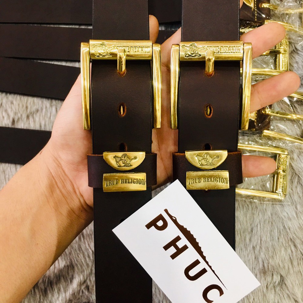 Thắt lưng da bò khóa đồng đúc, Dây nịt nam da bò sáp khóa đồng đúc mẫu ông địa