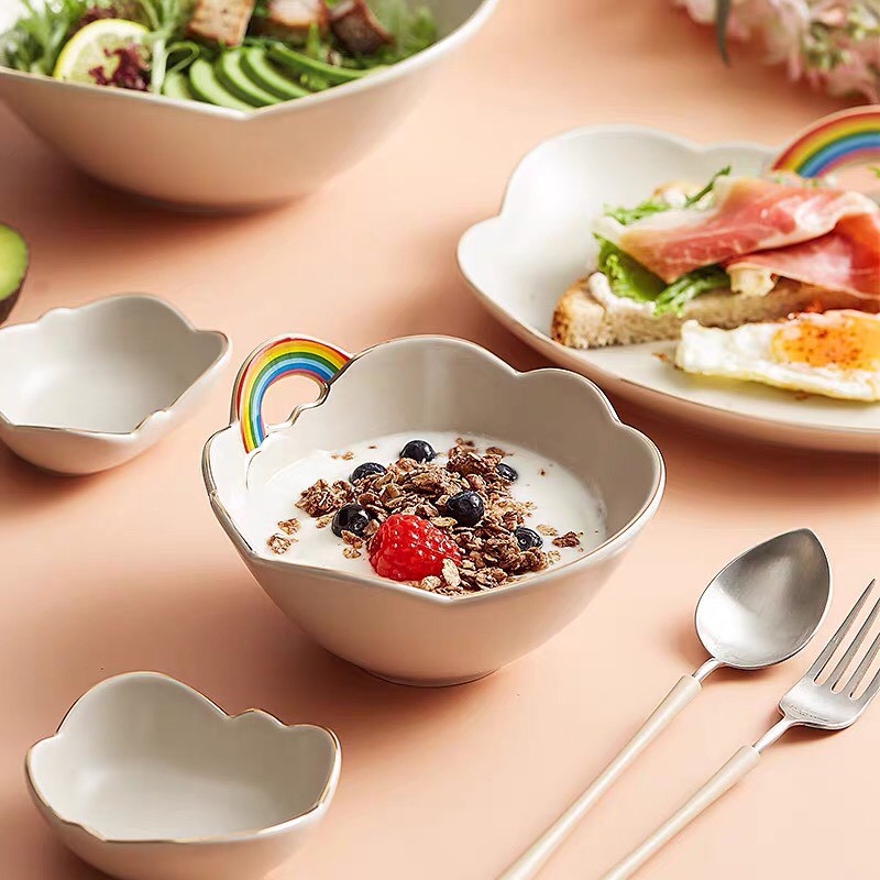 Tô sứ đĩa sứ hình đám mây cầu vồng dễ thương