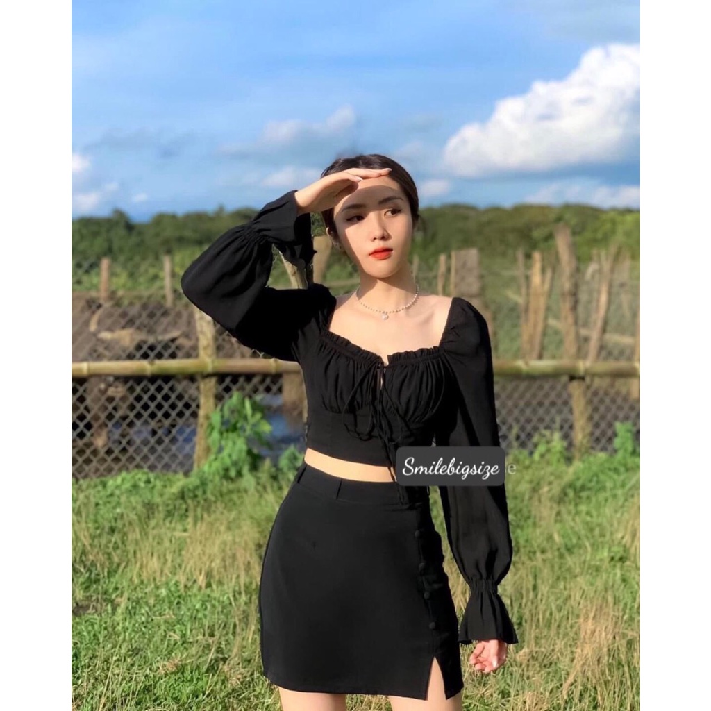 Áo Croptop Tay Dài Bigsize AC04 Áo Thun Nữ Trễ Vai Sexy Size Lớn - Smile Bigsize