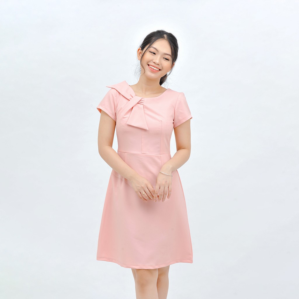 Đầm công sở nữ chữ a thời trang Eden cổ tròn tay ngắn chất vải thoáng mát không nhăn thoải mái - D415