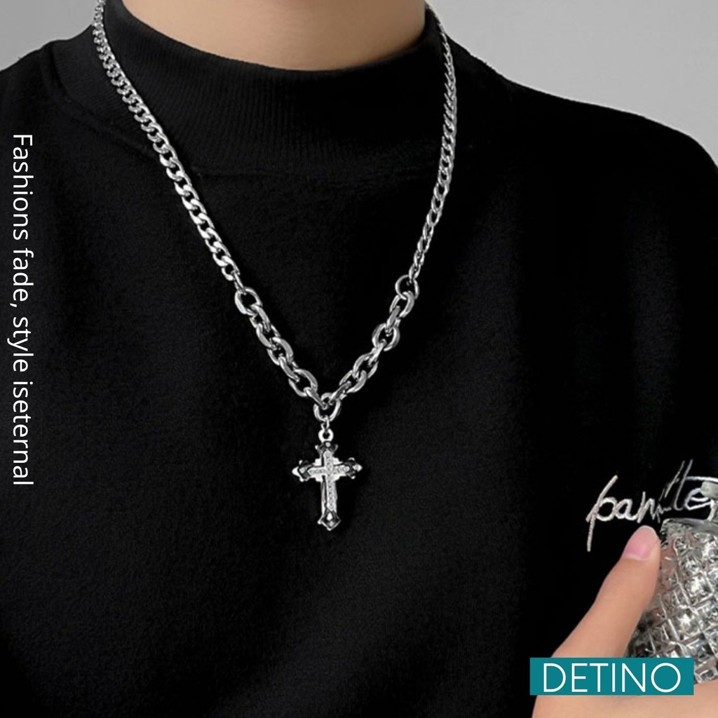 Dây chuyền thánh giá nam titan, vòng cổ chữ thập Cuban unisex không gỉ không phai màu DETINO DC10