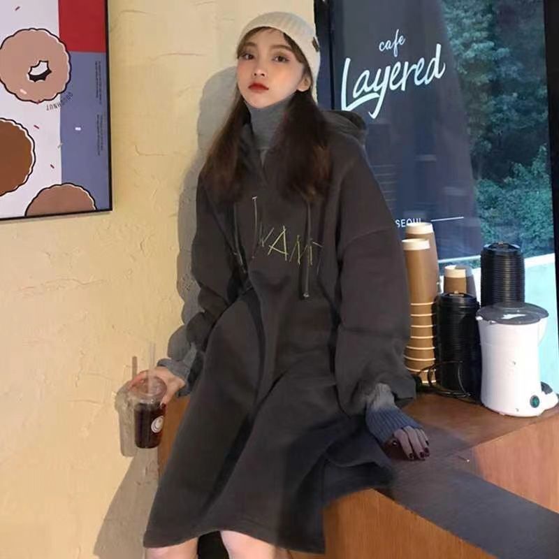 Đầm hoodie dài dáng rộng phong cách Hàn Quốc dành cho nữ