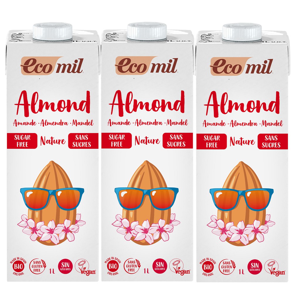 [Lốc 3 Hộp] Sữa Hạt  Hạnh Nhân Không Đường Hữu Cơ Ecomil (1L) - Organic Almond Milk Sugar Free (1L)
