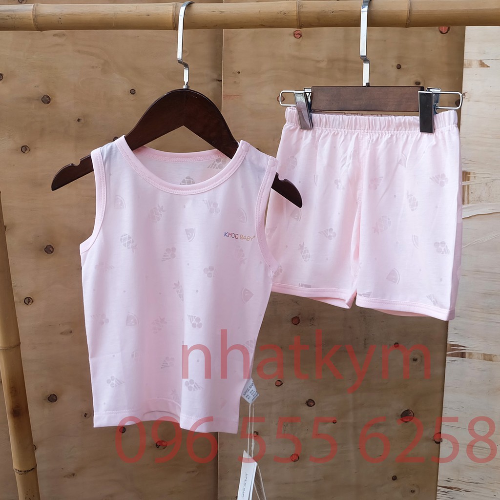 Bộ ba lỗ vân thoáng 100% cotton cho bé 12m-3y - Xuất Nhật