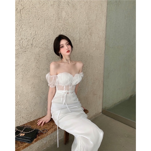 Váy dài nữ tay bồng vạt chéo thiết kế khoe body