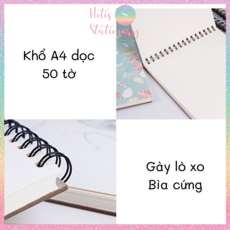 [HOTIS] SKETCHBOOK sổ vẽ phác thảo - Gáy lò xo - Khổ A4 dọc - 50 tờ - 110gsm - Bìa cứng họa tiết hoa lá NB018