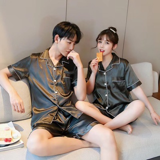 Đồ Bộ Pijama Lụa Nam Nữ Mặc Nhà Tay Ngắn Quần Cộc Mùa Hè Cao Cấp Bộ Đồ Ngủ Nam Nữ Lụa Siêu Xinh