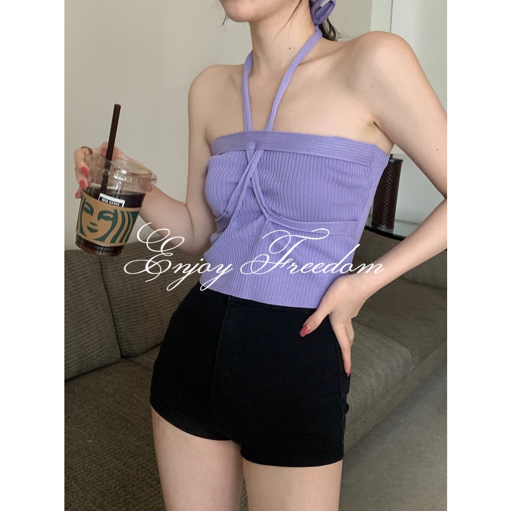 Enjoy Freedom Áo Hai Dây Ngắn Bện Ngắn Màu Trơn Quyến Rũ Cho Nữ