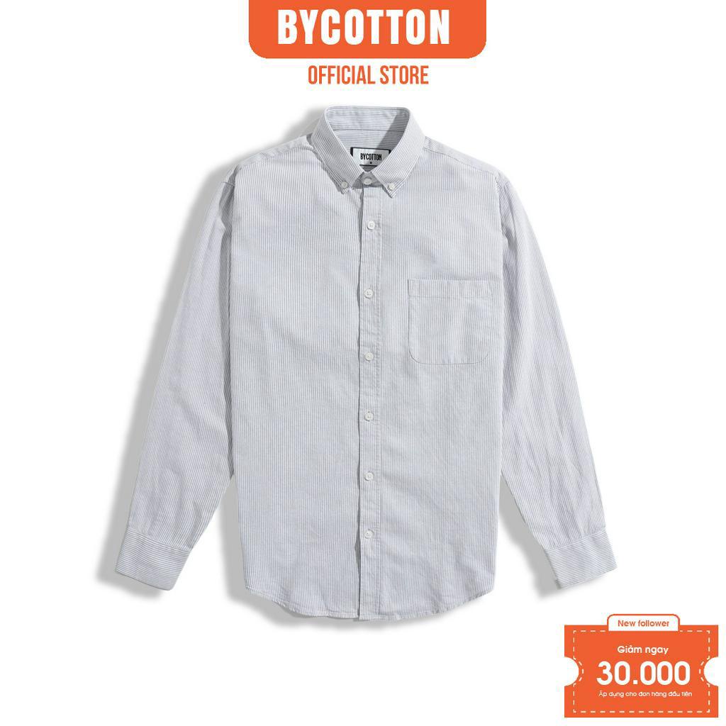 Áo Sơ Mi Nam Dài Tay Phối Sọc BY COTTON Xám Nhạt Sọc 120223