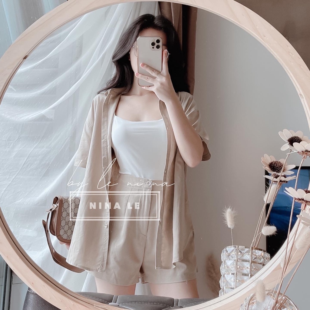 Sét bộ 3 món nữ áo 2 dây trong kèm khoác ngoài tay ngắn mix quần đùi from rộng trẻ trung, thời trang nữ dạo phố