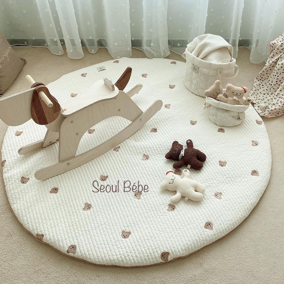 Thảm tròn quilting gấu CHEZ BEBE đường kính 130cm made in Korea