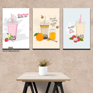Bộ 3 Tranh treo tường kt 40x60cm trà sữa treo quán hiện đại Tặng phủ Nano, đinh treo tranh - khung hình phạm gia PGLT149
