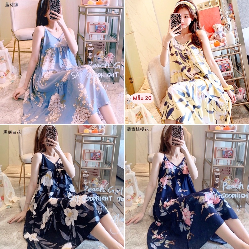 (Sẵn) Váy lanh, váy ngủ mềm mát hoạ tiết trẻ trung, trang nhã | BigBuy360 - bigbuy360.vn