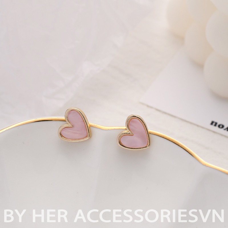 Bông tai trái tim chuôi bạc 925 khảm đá sà cừ xinh xắn Her Accessories H85