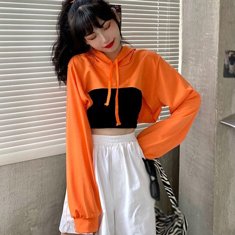 Áo Hoodie Lửng Tay Dài Màu Trơn Thiết Kế Độc Đáo Cá Tính Cho Nữ | BigBuy360 - bigbuy360.vn