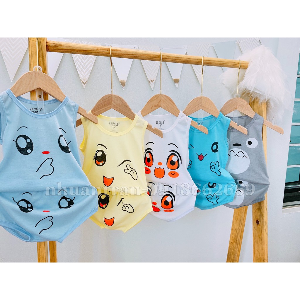 Quần áo trẻ em- Bộ ba lỗ bé trai/ bé gái, 100% cotton size 3-14kg (set ba lỗ mắt)