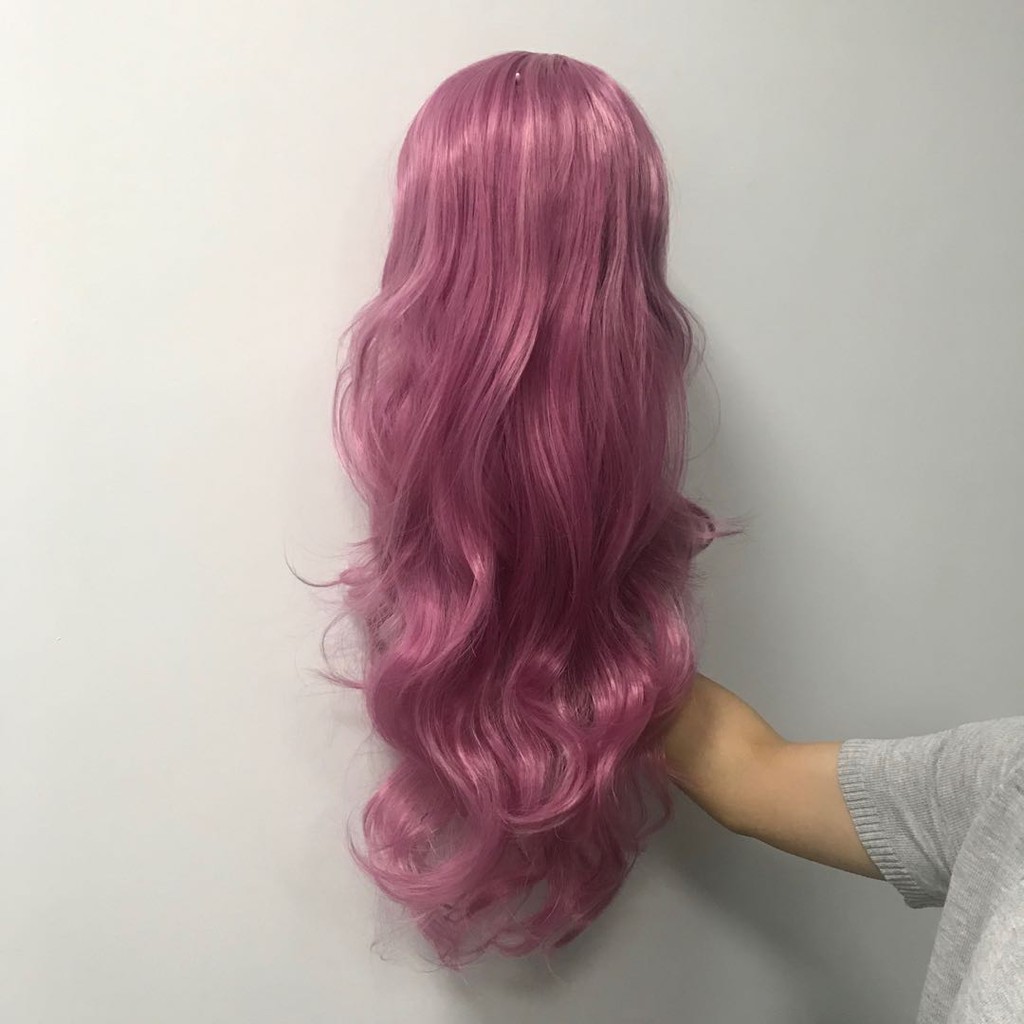 Tóc giả nữ xoăn dài màu hồng tím cá tính