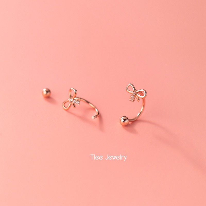 Khuyên tai bạc nữ TLEE nơ dáng cong chốt vặn nữ tính TleeJewelry B0103