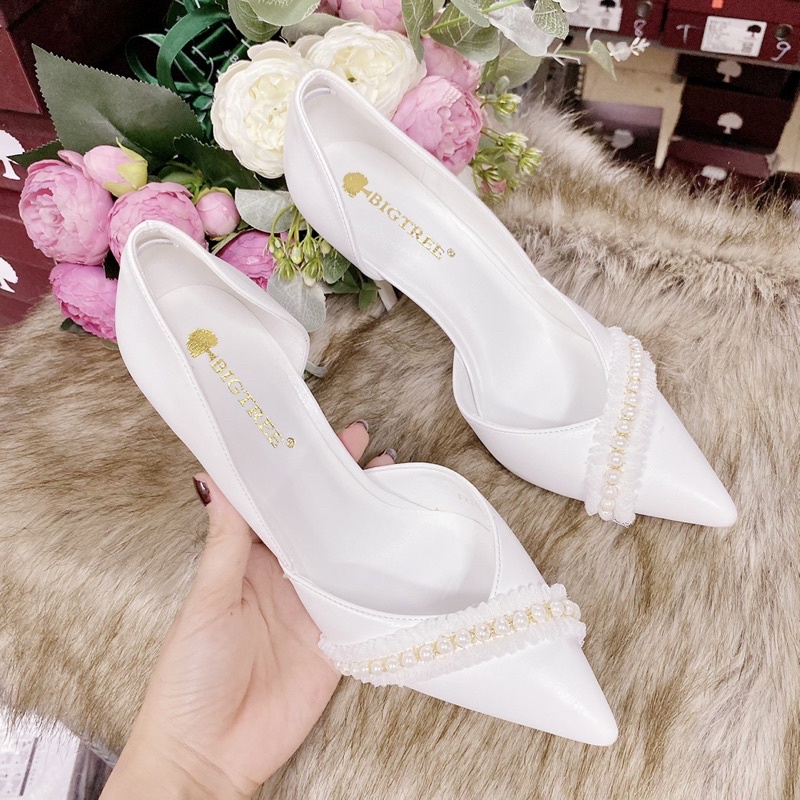 3168-33 GIÀY CƯỚI THIẾT KẾ KHOÉT EO ĐÍNH DẢI CHÂU CAO CẤP (là mẫu tkế thủ công vui lòng chắc chắn trước khi đặt hàng)