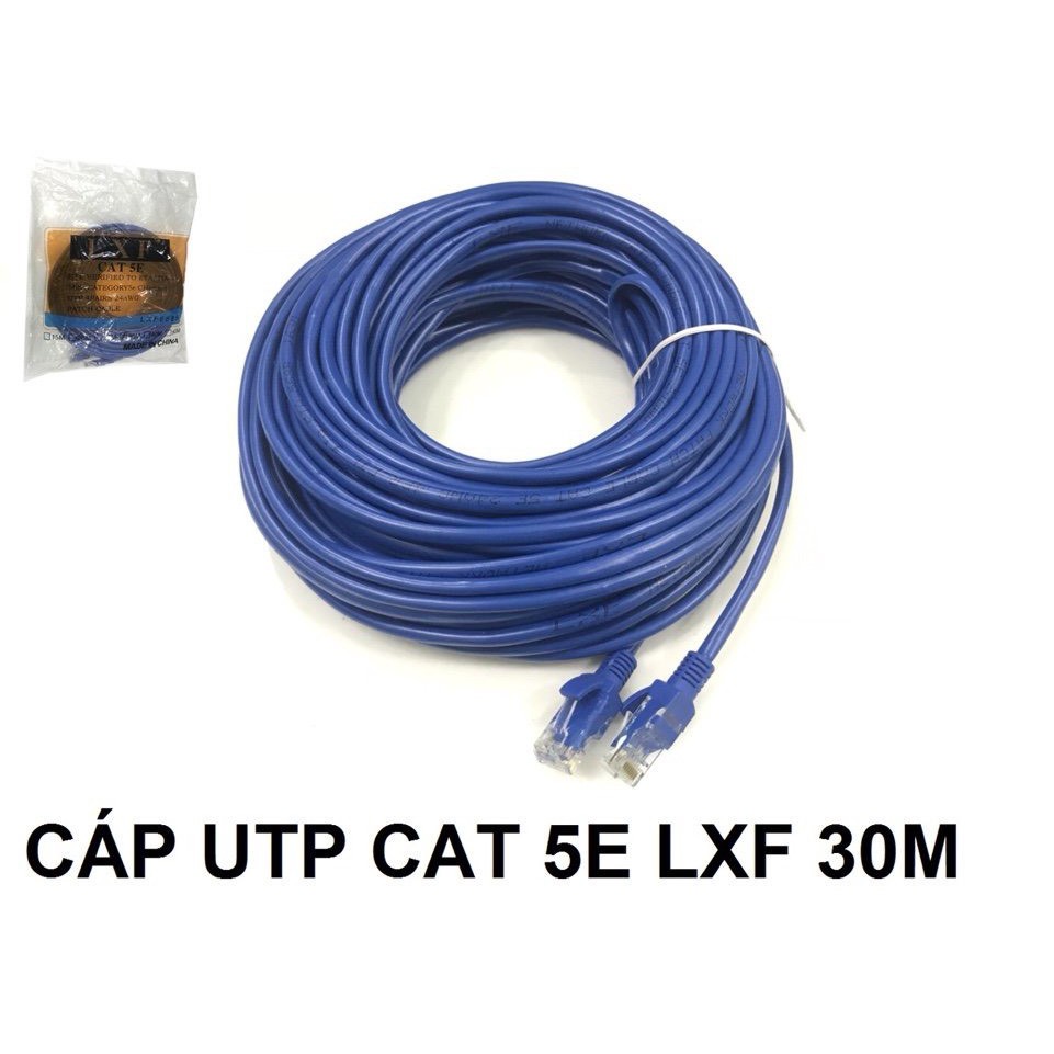 Cáp mạng bấm sẵn 2 đầu đúc cat 5e UTP LXF 15m, 20m 30m , 40m màu xanh tốc độ 10/100