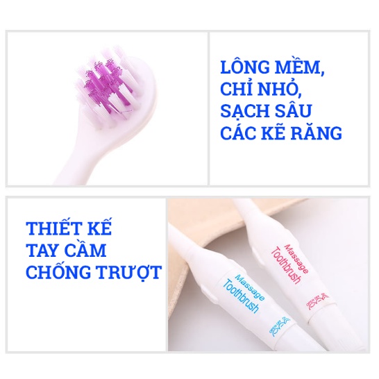 BÀN CHẢI ĐÁNH RĂNG MASSAGE SIÊU MỀM, DÙNG PIN, GỒM 3 ĐẦU THAY THẾ TIỆN LỢI