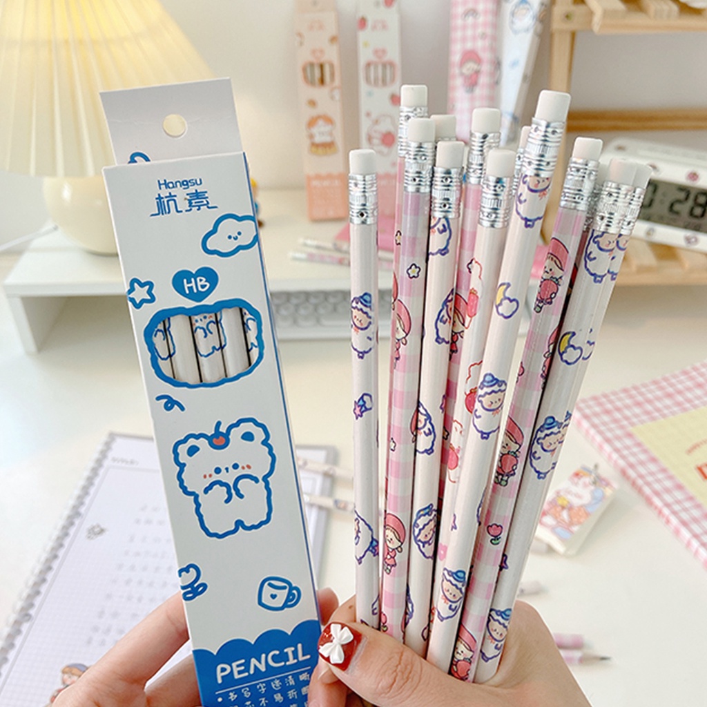 Bộ 10 Cây Bút Chì Kèm Gôm Tẩy Họa Tiết Hoạt Hình Dễ Thương