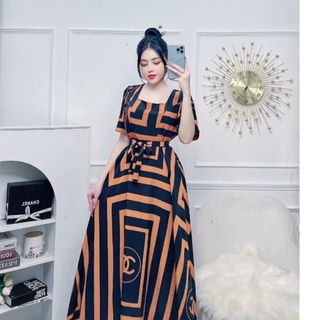 đầm cổ vuông chun buộc eo