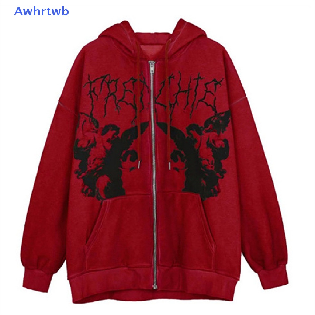 Awhrtwb Áo Hoodie Ngoại Cỡ In Hình Thiên Thần Có Khóa Kéo Phong Cách Gothic Đường Phố Mới