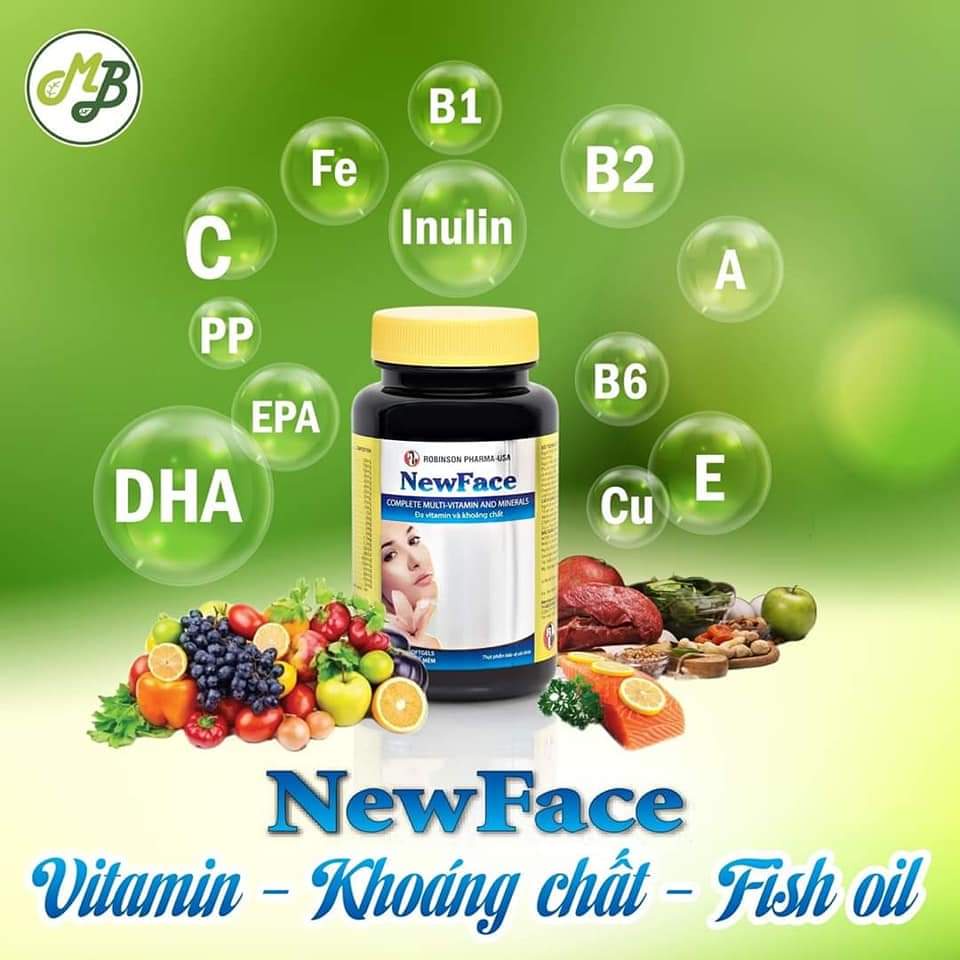 Viên uống bổ sung Sắt ,DHA, Vitamin và Khoáng Chất , cân bằng nội tiết tố  NEWFACE  lọ 60 viên