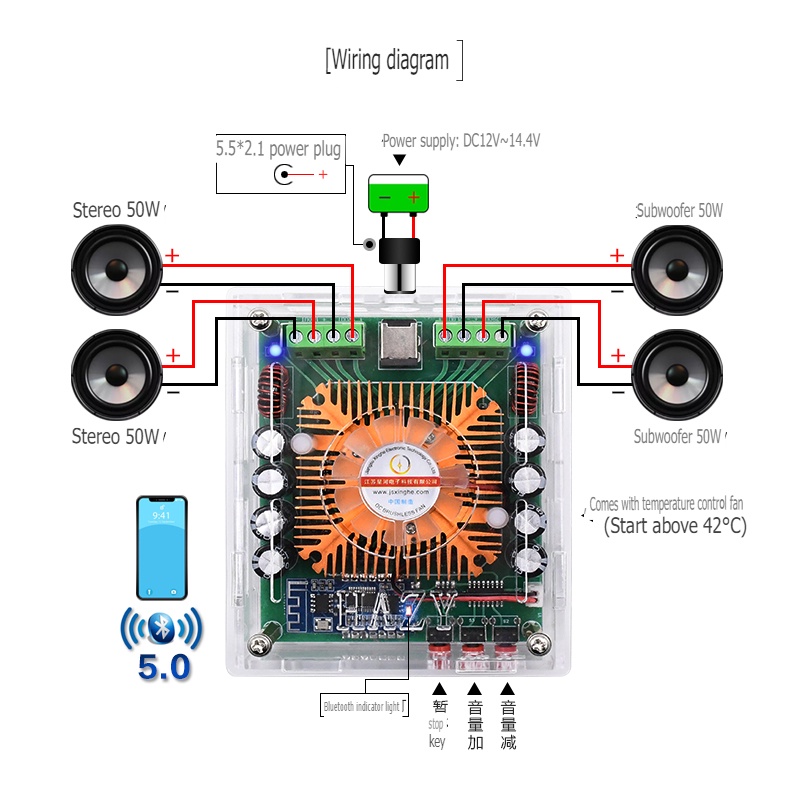 Mạch khuếch đại âm thanh 4 kênh 50W *4 bluetooth 5.0 chất lượng cao Digital Audio Amplifier XH-A373K