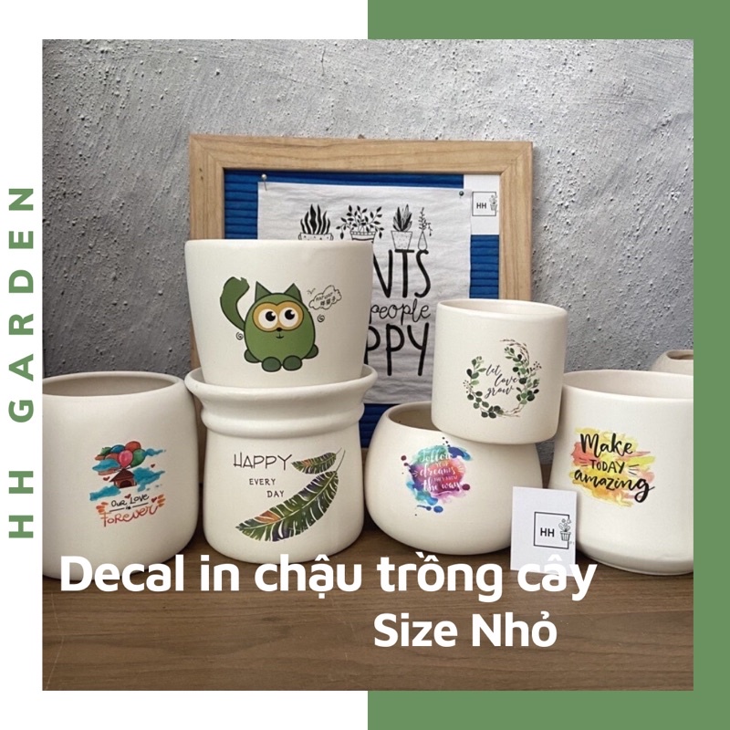 Decal in hình trang trí chậu cây, 5-5.5cm, in chậu mini, nhỏ, nhỡ