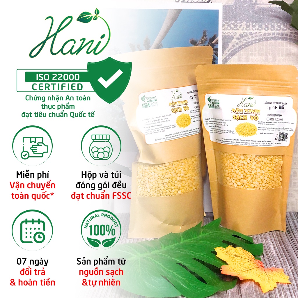 500g Đậu Xanh Bóc Vỏ Giống Thuần Chủng, Không Trộn Màu, Chuẩn Xuất Khẩu, Sạch, Nấu Chè, Làm Bánh ❣️ Dinh dưỡng HANI FOOD