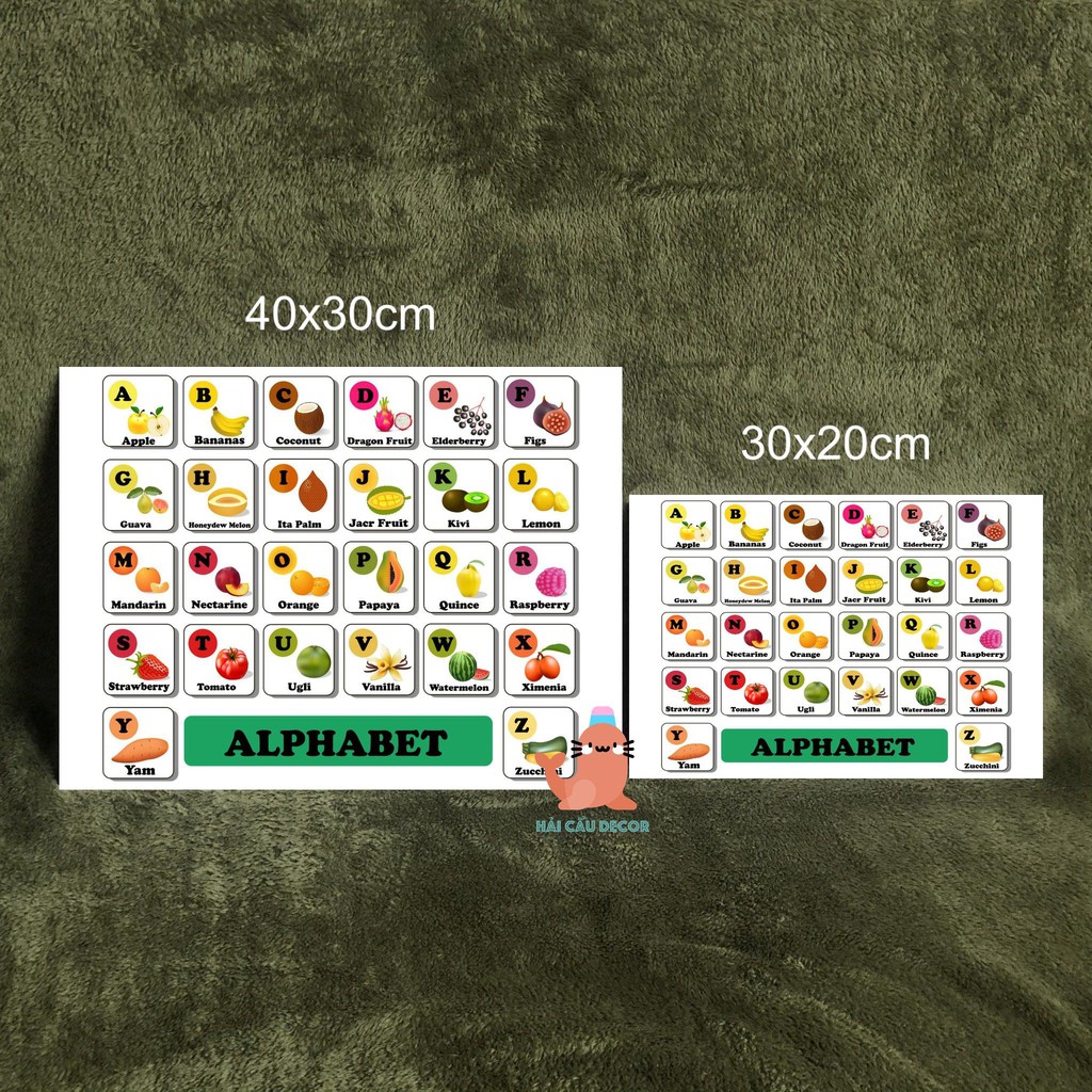 Tranh treo tường Bảng chữ cái tiếng Anh trái cây - Tranh treo không đinh - Alphabet Fruits