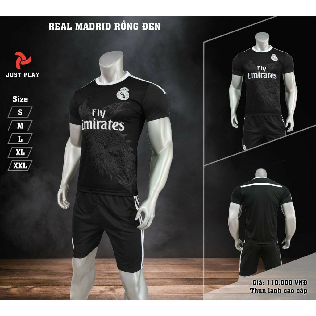 Đồ đá banh CLB Real Madrid Rồng đen mới Vải thun lạnh cao cấp