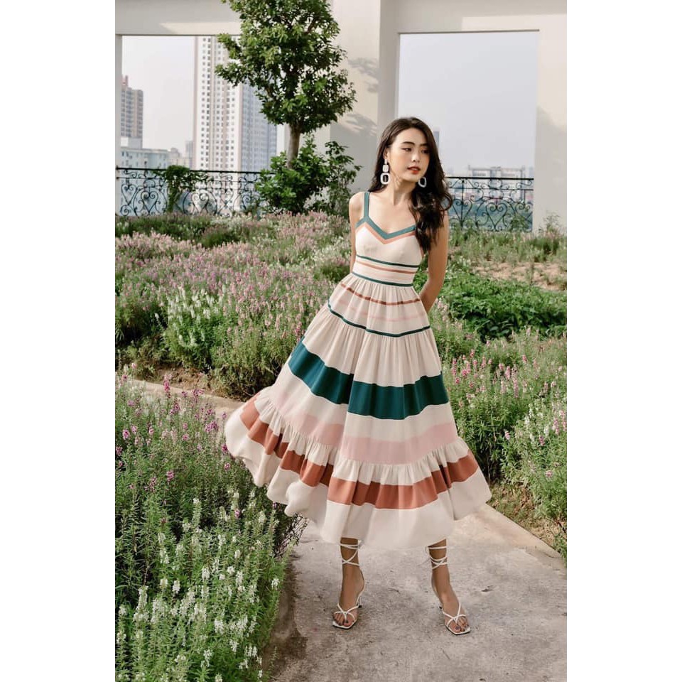 [Mã SKAMSALEP6 giảm 10% tối đa 100K đơn 150K] SÒ VINTAGE - MIA Đầm 2 dây phối màu | BigBuy360 - bigbuy360.vn