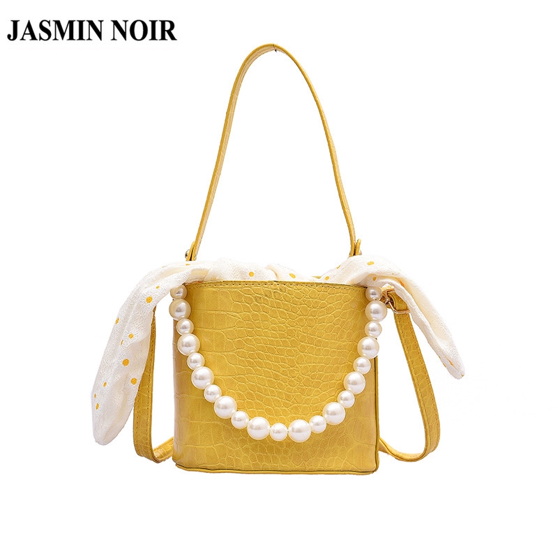 Túi Đeo Chéo JASMIN NOIR Vuông Nhỏ Da PU In Họa Tiết Da Cá Sấu Và Ngọc Trai Đáng Yêu Cho Nữ