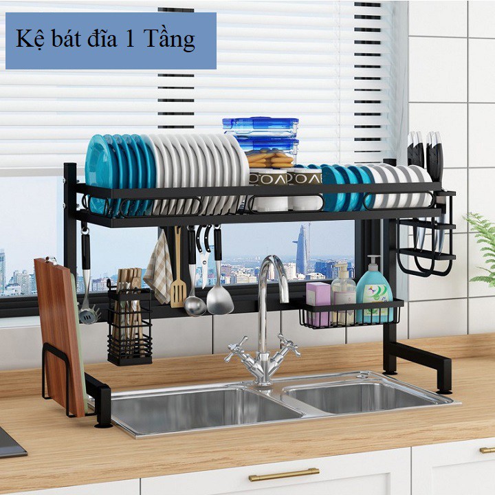 Kệ Để Chén Đĩa Thông Minh 1 Tầng và 2 Tầng – Chất Liệu Thép Carbon Sơn Đen Cao Cấp, Có Tĩnh Điện, Chống Han Gỉ