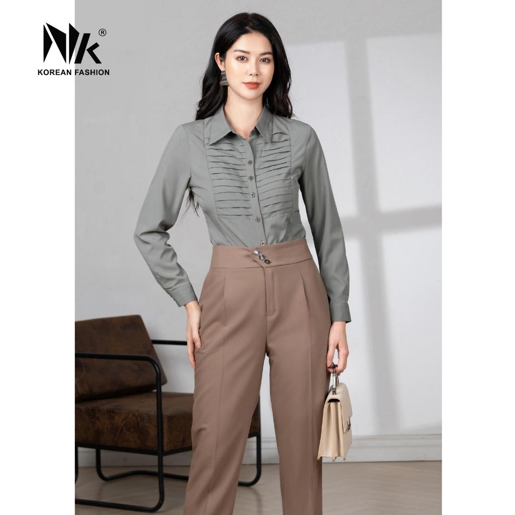 Áo Sơ Mi Nữ Cổ Đức Xếp Ngực NK Fashion Thiết Kế Sang Trọng Lịch Sự, Chất Liệu Vải Cao Cấp NKSM2202020