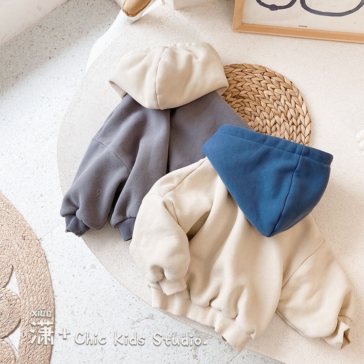 Áo hoodie dài tay dày dặn giữ ấm phong cách Hàn Quốc mới cho bé