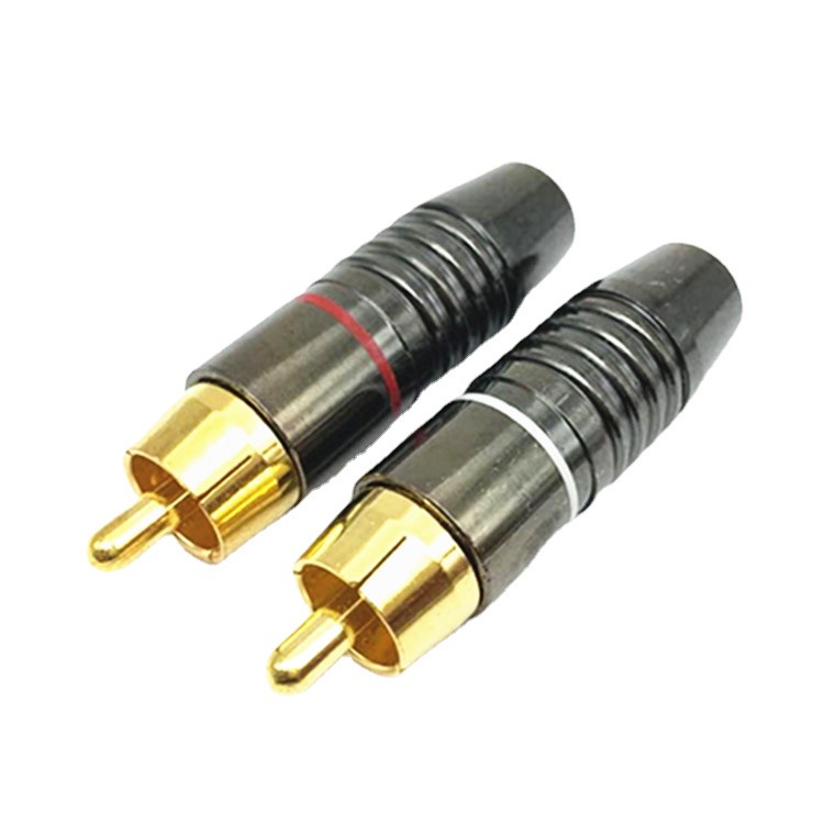 Jack bông sen đực AV - RCA vỏ nhôm màu đen, chân hàn mạ vàng