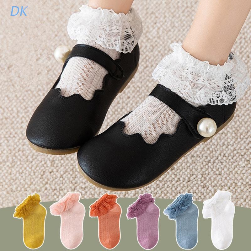 Đôi vớ cotton phối ren lưới thoáng khí màu sắc ngọt ngào cho bé gái