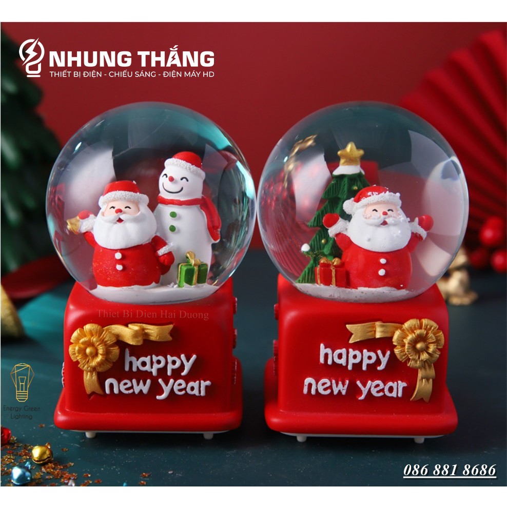 [Quà Tặng Giáng Sinh] Quả Cầu Tuyết Phát Nhạc Ông Già Noel Và Người Tuyết - Siêu Dễ Thương - Tặng Pin - Size To Nhất