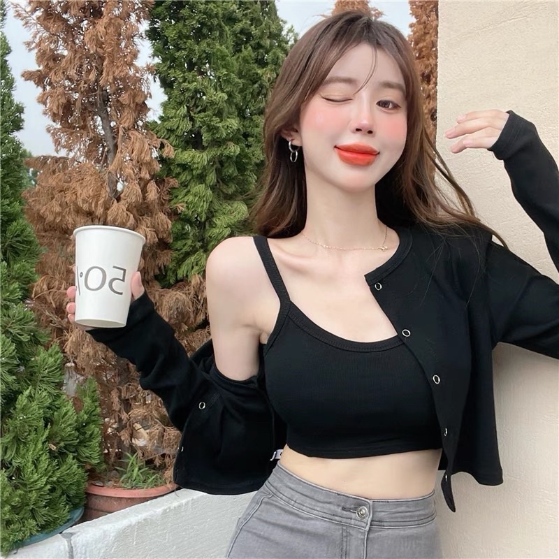 SET ÁO KHOÁC + BRA COMFY dây cúc bấm basic chất bogan trẻ trung năng động
