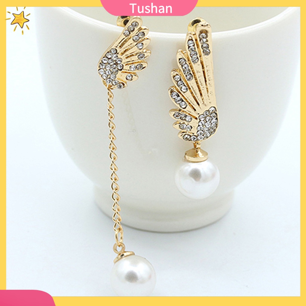 Bông tai cánh thiên thần đính đá và ngọc trai giả sang trọng